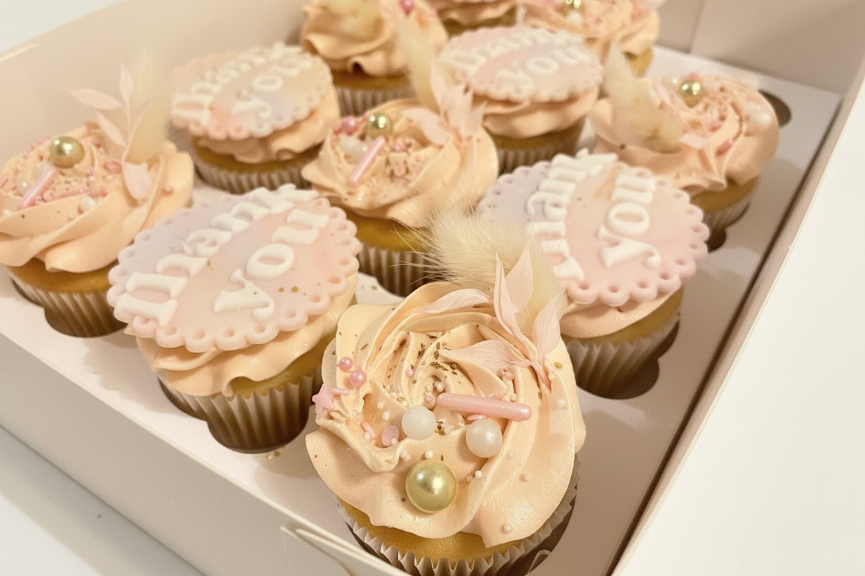 Decorative cupcakes with pale peach cream