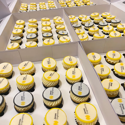 Mini cupcakes with 'Jones Engineering' branding.