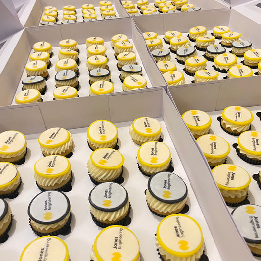 Mini cupcakes with 'Jones Engineering' branding.